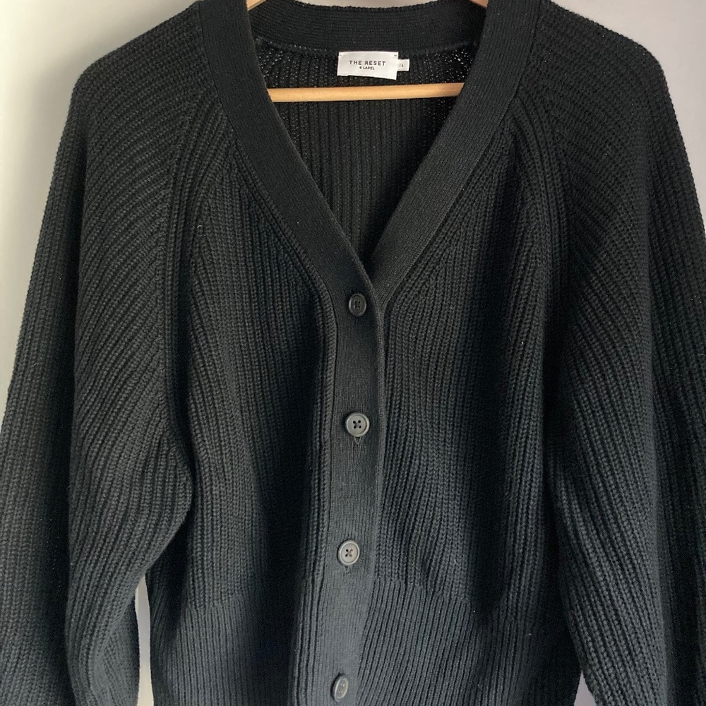 The Reset Cardigan, Women's size L, black, EUC, 100% Cotton